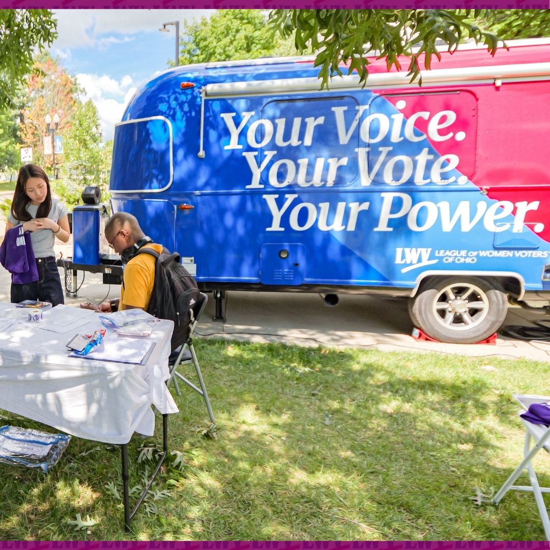 Registering voters at the 2026 LWVO Airstream Tour at the College of Wooster