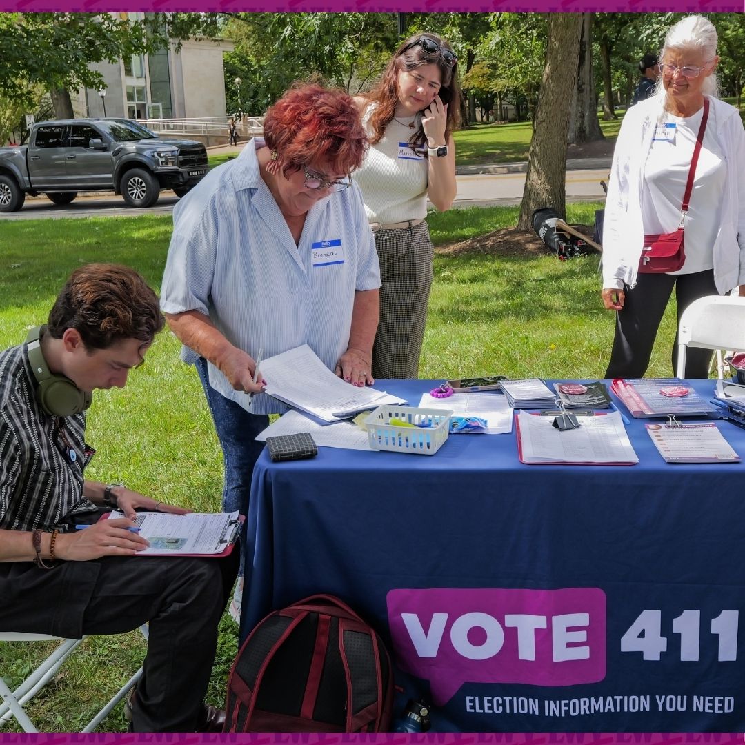Registering voters at the 2026 LWVO Airstream Tour at the College of Wooster