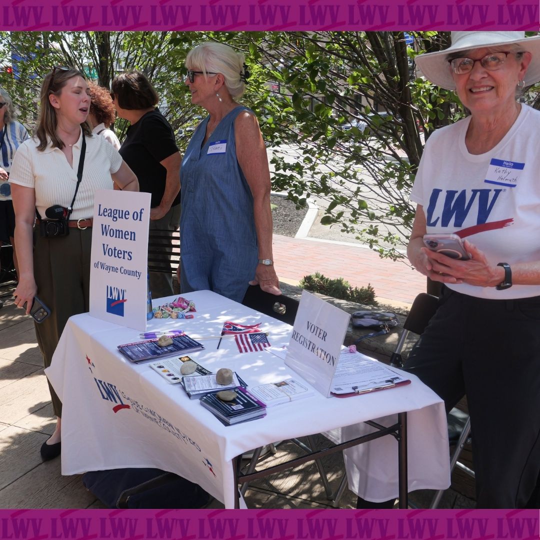 Staffing the LWVWC table at the Justice in Motion event