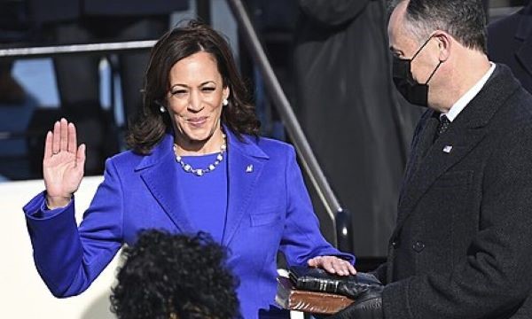 Kamala Harris taking the oath of office as Vice President of the United States on January 20, 2021